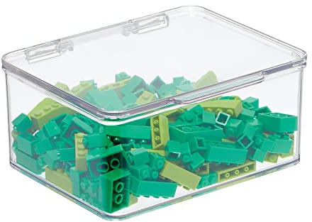 mDesign Spielzeugaufbewahrung – Aufbewahrungsbox mit Deckel zum Spielsachen verstauen im Regal oder unter dem Bett – transparent