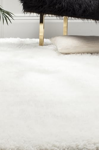 SAFAVIEH Zottelig Teppich für Wohnzimmer, Esszimmer, Schlafzimmer - Luxe Shag Collection, Hoher Flor, Elfenbein, 160 x 230 cm