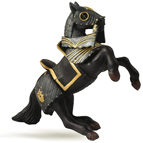 Papo - Realistic Black Armored Horse Figure - Ages 3+ - Fantasy & Medieval Collection - Creative Play Knights World - Gift Idea Toy for Girls and Boys