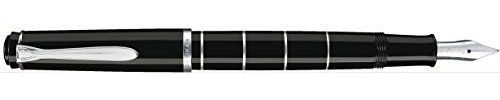 Pelikan 948455 Kolbenfüllhalter Classic M215 Ringe, Edelstahlfeder, M, schwarz/silber