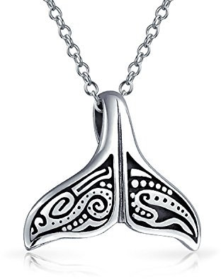 Bling Jewelry Collier Pendentif Queue De Baleine Amoureux De La Mer Vacances Lune De Miel Nageoire De Sirène Océan Vie Marine Pour Femmes Hommes Argent Sterling Oxydé .925