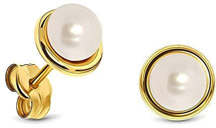 Miore Ohrringe Damen Ohrstecker mit Weiße Süßwasserperlen aus Gelbgold 14 Karat / 585 Gold, Ohrschmuck