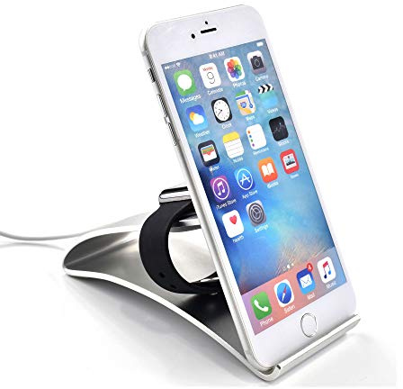 TerraTec iTab Duo Silver Smartphone and Apple Watch Stand Aluminium for iPhone, Samsung Galaxy and More