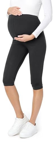 Be Mammy Leggings de maternité en Coton 3/4 Courts Confortables et Opaques 3/4 Pantacourt Pantalon Grossesse Maternité BE20-229 (Noir S)