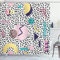 ABAKUHAUS 90er Jahre Duschvorhang, Retro Geometrische Formen, Stoffliches Gewebe Badezimmerdekorationsset mit Haken, 175 x 180 cm, Navy Gelb Pink