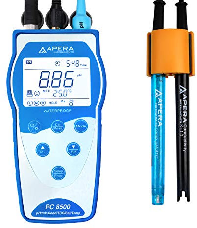 Apera Instruments PC8500 tragbares Multiparameter-Messgerät (Messbereich pH: -2,00 bis 16,00; Leitfähigkeit: 0 bis 200 mS/cm; TDS: 0,1 mg/L bis 100 g/L; Salzgehalt 0 bis 100 ppt)