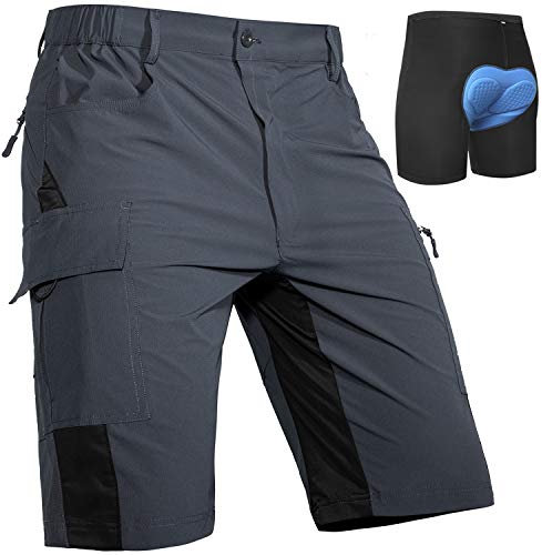 Cycorld MTB Hose Herren Radhose - Schnelltrocknend Shorts Mit Sitzpolster, Elastische Farradhose Outdoor Sport Bike Shorts Neu Grau Mit Unterwäsche 3XL