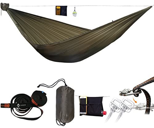 onewind 11’ Ultralight Backpacker Camping Hammock Single, Portable Compact Ridgeline Hammock-Perfect for Hiking, Camping,Travel (OD Green Single Layer, Single11ft)