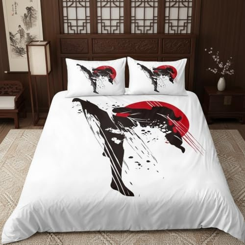 Martial Art Bettwäsche-Set Taekwondo Praxis Bettwäsche Set 155x220cm Lackierung von Tinten Betten Set für Kinder Jungen Mädchen Teenager 2St.Reißverschluss Mikrofaser