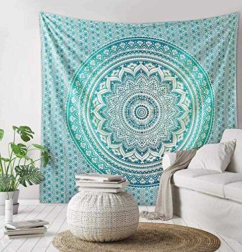 Bless International Indian Traditional Mandala Hippie Wall Hanging, Cotton Tapestry Ombre Bohemian Bedspread (Poster (30x40 Inches)(76x101 Cm), Classic Green)