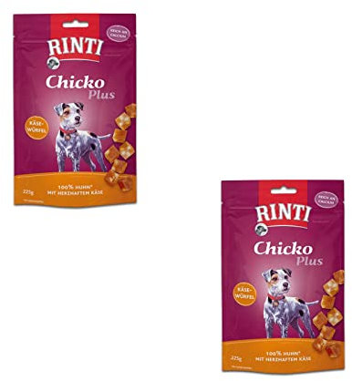 Rinti Chicko Plus Käsewürfel mit Huhn | Doppelpack | 2 x 225 g | Ergänzungsfuttermittel für ausgewachsene Hunde | Leicht bekömmlich und gut verdaulich | Enthält Calcium