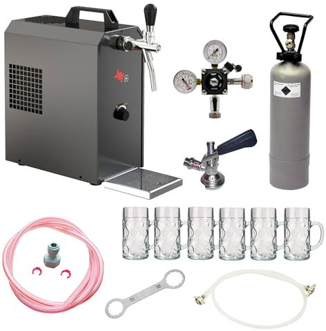 Set Completo - Spillatore Birra - Jet 30, Dispenser Birra, Macchina per Birra 1-Linea, 35 Litri/h, incl. Bicchieri da Birra Isar 0,3 Litri 6 pz., Keg:Type M