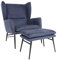 Mendler Lounge-Sessel mit Ottomane HWC-L62, Sessel Polstersessel Cocktailsessel Hocker, Stoff/Textil - blau