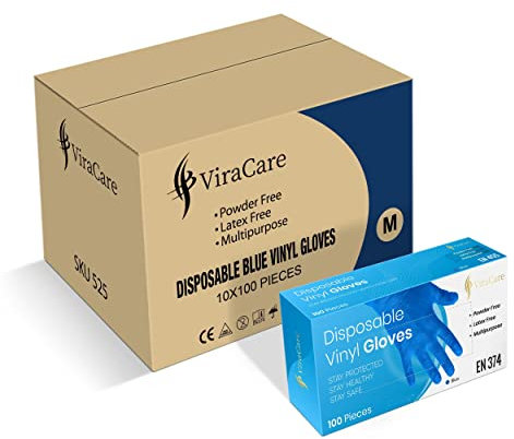 1000 x Blue Disposable Gloves Medium | Vinyl Gloves Disposable Medium | Latex free Glove | Powder Free Glove | Strong And Non-Sterile