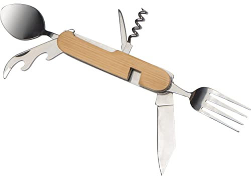 Notrash2003 - Posate da campeggio pieghevoli in metallo con manico in legno per uso universale in campeggio (2)