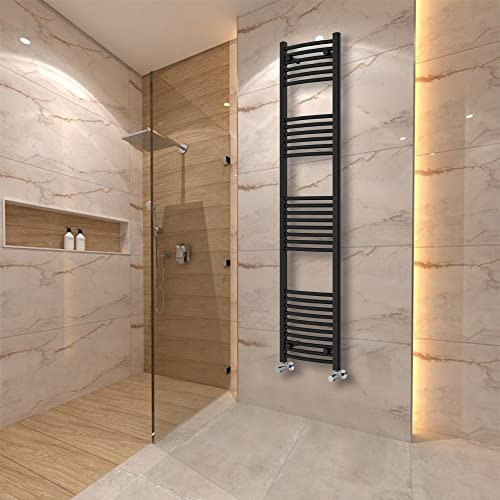 Warmehaus Curved Heated Towel Rail Radiator Ladder Black 1800x400mm Central Heating Radiators for Bathroom Kitchen