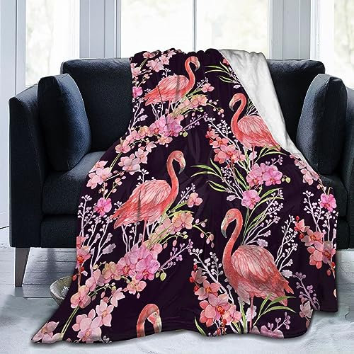 Perinsto Überwurfdecke mit exotischen Orchideen, ultraweich, warm, für alle Jahreszeiten, dekorative Fleecedecken für Bett, Stuhl, Auto, Sofa, Couch, Schlafzimmer, 127 x 101 cm, Rosa