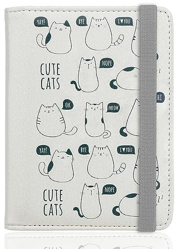 WALNEW Passport Holder, PU Leather Passport Cover, RFID Blocking Travel Passport Wallet Organiser Card Case for Men & Women (Fat Cat)