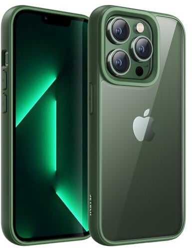 JETech Case for iPhone 13 Pro 6.1-Inch, Shockproof Phone Bumper Cover, Solid Color Matte TPU Frame, Anti-Scratch Clear Back (Alpine Green)