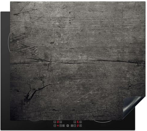 KitchenYeah© Herdabdeckplatte Einteilig Induktionsmatte Küche Abdeckung Ceranfeld Herd Abdeckplatte Deko Vinyl Matte Aufrollbar Beton - Grau - Dunkel - 59x52 cm