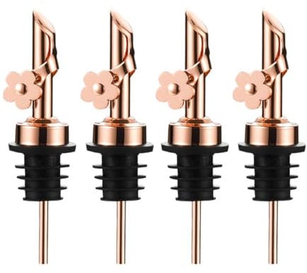 Sunnyway 4 Pcs Olive Oil Dispenser Spout, Stainless Steel & TPE, Leak-Proof, Auto Flip, Fits 17-27mm Bottles, Silver, Gold, Rose Gold, Charcoal Black, Kitchen Use