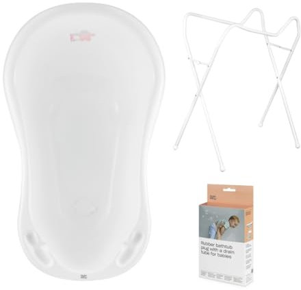 Hylat Baby Badewanne mit Gestell und Abfluss - TÜV Rheinland zertifiziert - ergonomisch und komfortabel für Neugeborene und Babys - Lite-Kollektion - Farbe: Weiß, Motiv: Friends