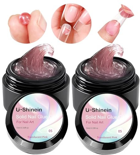 U-Shinein Kit de 2 unidades de 10 ml de gel de pegamento para uñas acrílicas, gel de pegamento para uñas acrílicas, gel de pegamento sólido, 2 x rosa translúcido
