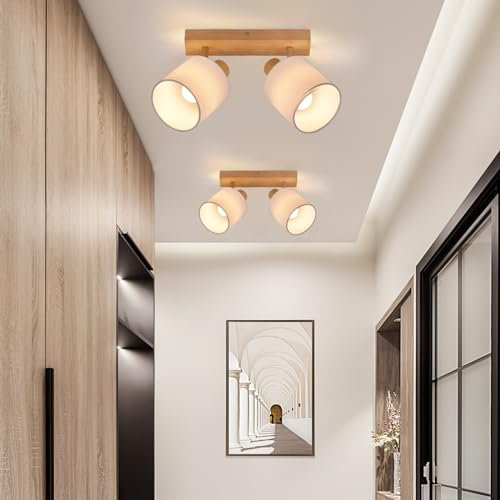 Glitzerlife Deckenleuchte Holz Deckenstrahler Flur - 2ER Deckenspots 2 Flammig Vintage Deckenlampe Schwenkbar 350° E14 Wandstrahler Lampe für Wohnzimmer Schlafzimmer Küche MAX.25W (ohne Leuchtmittel)