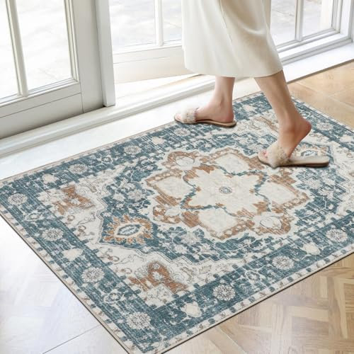 Famibay Vintage Indoor Washable Dirt Trapper Non Slip Entrance Rug Super Absorbent Low Profile Doormat Inside Floor Mat Carpet for Front Back Door Entry Pets Dogs