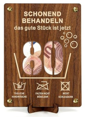 Giftota Witzige 80. Geburtstag Geldgeschenke Holz mit Geburtstagskarte, Geschenke zum 80 Geburtstag Mann Frau, 80. Geburtstag Geschenkverpackung
