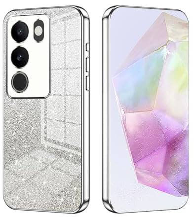SEAHAI Hülle für VIVO V29 5G, Transparent Farbverlauf Farbe Glänzende Musterkarten Design Ultra Dünn Weich Silikon TPU Bumper Handyhülle Stoßfest Schutzhülle - Silber