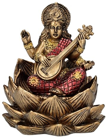 Figuren Shop GmbH Saraswati Figur sitzt in Lotus Blüte 9 cm, Hinduistische Göttin, Buddha