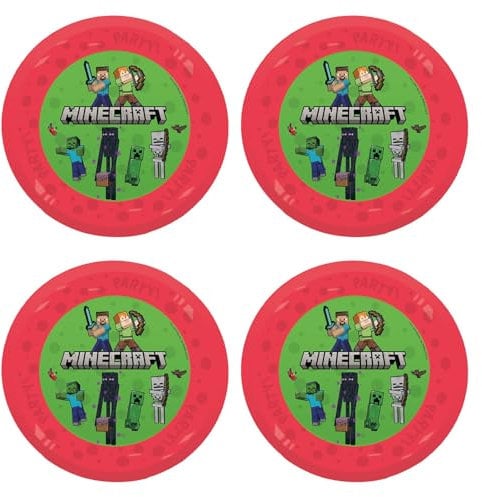 Procos - Assiettes Minecraft en plastique, 4 pièces, réutilisables, vaisselle de fête pour anniversaire ou fête à thème