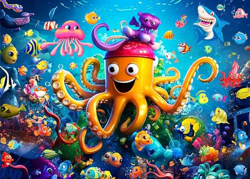 Puzzle 1000 Teile für Erwachsene, Puzzle farbenfrohes Legespiel-Ozean Oktopus-Geschenke