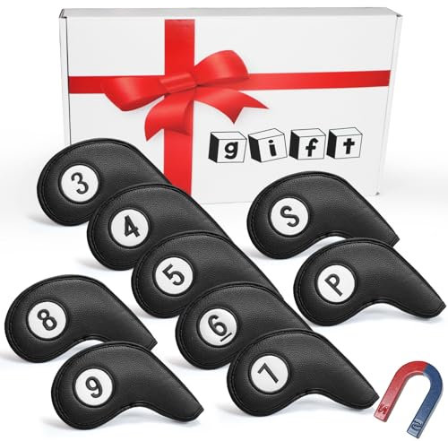 Golf Iron Headcovers Synthetic Leather Magnetic Closure 10 Pcs,Golf Club Head Covers Double Side Number Fit All Brands Available Set for Sport Outdoor (Black)