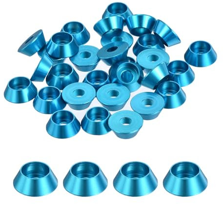 QUARKZMAN 30er Set M4 Konusbecher-Unterlegscheiben, eloxierte Aluminium-Dichtungen Kegel Senkkopf-Unterlegscheiben für Schraube RC/FPV/PC/Drone/Mechanische Zubehör-Modellteile (Hellblau)