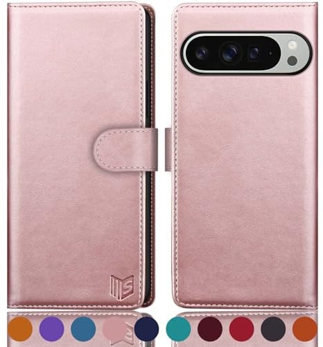 SUANPOT Custodia per Google Pixel 9 Pro XL 6.8 5G Cover Portafoglio in Pelle Sintetica Tasca Carte Antiurto Protettiva di Con Slot per Schede di Compatibile Pixel 9 Pro XL case Oro Rosa
