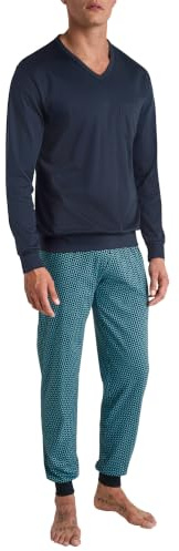 CALIDA Relax Streamline Bündchen-Pyjama Herren | Schlafanzug aus 100% hochwertiger Baumwolle, atmungsaktiv, pflegeleicht, elastischer Hosenbund