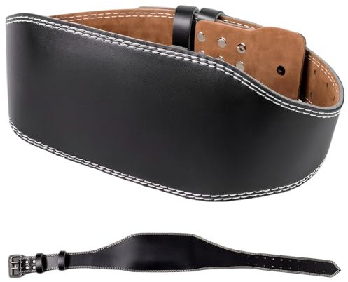 Cinturón de Levantamiento de Pesas, Cinturon Lumbar Gimnasio en Cuero, 10 cm de Ancho, Ajustable con Doble Hebilla, Soporte Lumbar Acolchado, para Halterofilia Powerlifting Fitness Hombre y Mujer