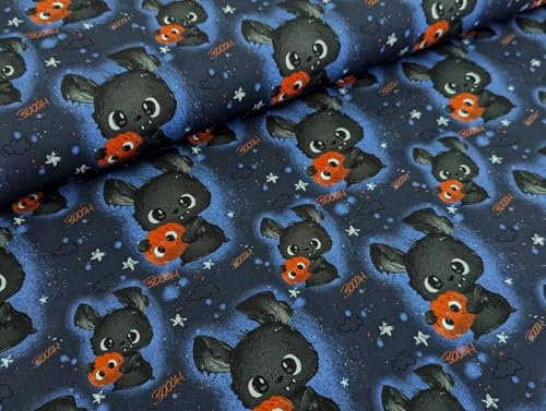 Eigenproduktion Baumwolljersey Fledi Fledermaus Deepblue Stoff Meterware Kleiderstoff Halloween