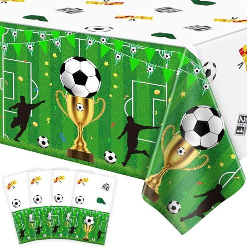 Fußball-Tischdecke, Fußball-Party-Tischdecke, Party-Tischdecke, Fußball-Tischdecke, Sporttischdecke, Geburtstagsparty-Dekorationen für Fußball-Motto-Party-Zubehör, 130 x 213 cm, 4 Stück