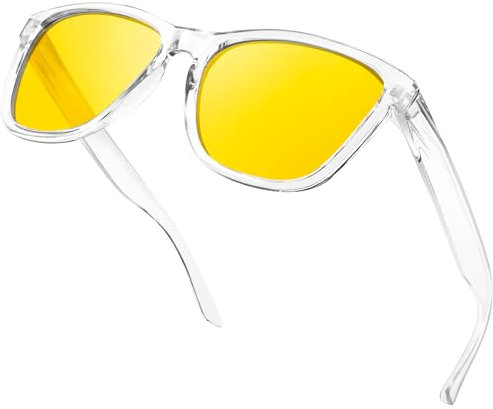 KANASTAL Occhiali Gialli Guida Notturna Trasparenti Uomo Donna Visione Notturni Notte Quadrati Montatura Trasparente Yellow Night Driving Glasses -Lente Gialla Cornice Trasparente