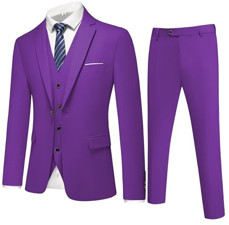 Dbutiy 3-teiliges Herrenanzug-Set, schmale Passform, Ein-Knopf-Smoking, ideal für Hochzeit und Business, inklusive Jacke, Weste, Hose und Krawatte, deep purple, M