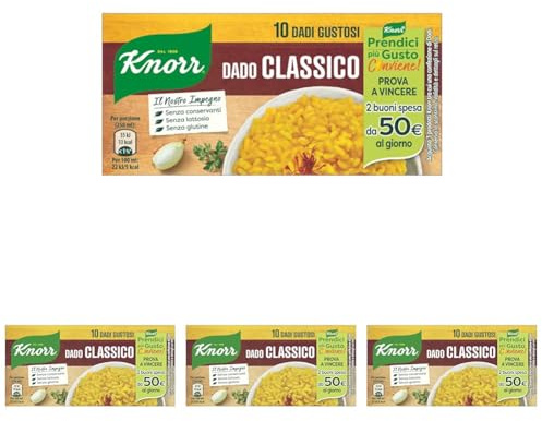 Knorr Dado Classico, Basso Contenuto di Grassi, Senza Glutine, Lattosio, Coloranti e Conservanti, Perfetto per Fondo Bruno e Brodo Vegetale, 10 Dadi Gustosi (Confezione da 4)