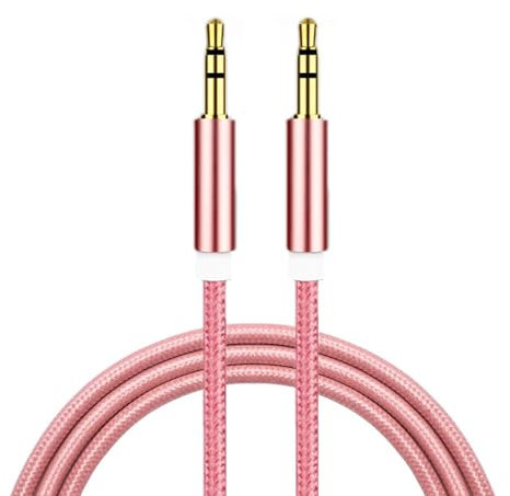 3.5mm to 3.5mm Aux Audio Cable,1M Jack to Jack Aux Stereo Cable, Nylon Braided Male to Male Gold Plated Plug Cable Compatible with all Smrtphons Car Speakers Laptop Headphone & more (Pink)