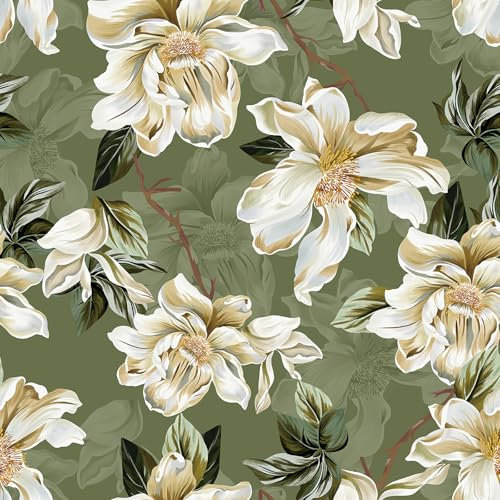 ANHUIB Tapete Blätter Blume Grüne Pflanze Fototapete Retro Weiße Blumen Tapete Wohnzimmer Wandtattoo Selbstklebende (44×300cm) Blumen Möbelfolie Grün Pflanzen Klebefolie Schlafzimmer Badezimmer Küche
