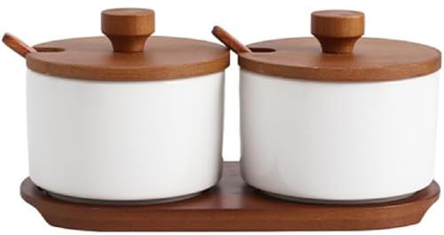 MAGICVOGEL Gewürzdose Gewürzgläser aus Keramik Zuckerdose mit Deckel und Löffel 200ml Zuckerbehälter Küche Gewürzbehälter für Zucker Salz Gewürze (Weiß,2er Set)