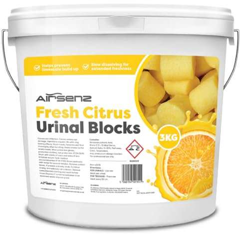 Airsenz Urinal Blocks 3KG - Fresh Citrus Fragrance - Eliminates Odours and Prevents Blockages- Slow Dissolving - Suitable for Urinal or Trough Use (Yellow)