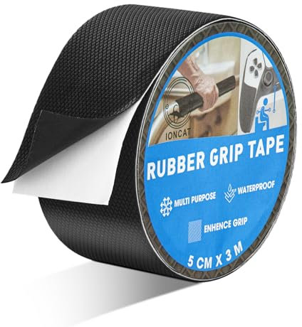 Rubber Grip Tape Non Slip, Anti Slip Rubber Tape Strong Self Adhesive, Anti-Slip Texture Enhance Friction, Comfort and Safety for Handles or Contact Surfaces, Waterproof, 5 CM x 3 M, Black