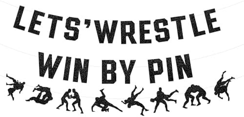 Wrestling Banner Wrestling Party Dekorationen Schwarz Glitzer Let's Wrestle Win by Pin Banner Wrestler Silhouette Girlande für Jungen Geburtstag Party Baby Shower Supplies